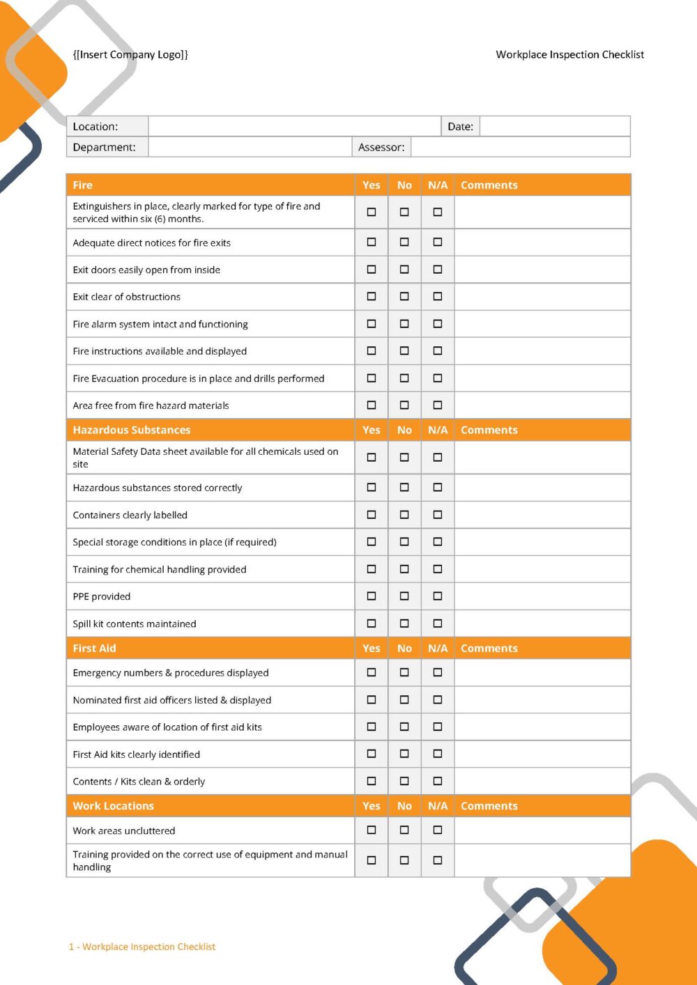 Form - Workplace Inspection Checklist | IHSEQ