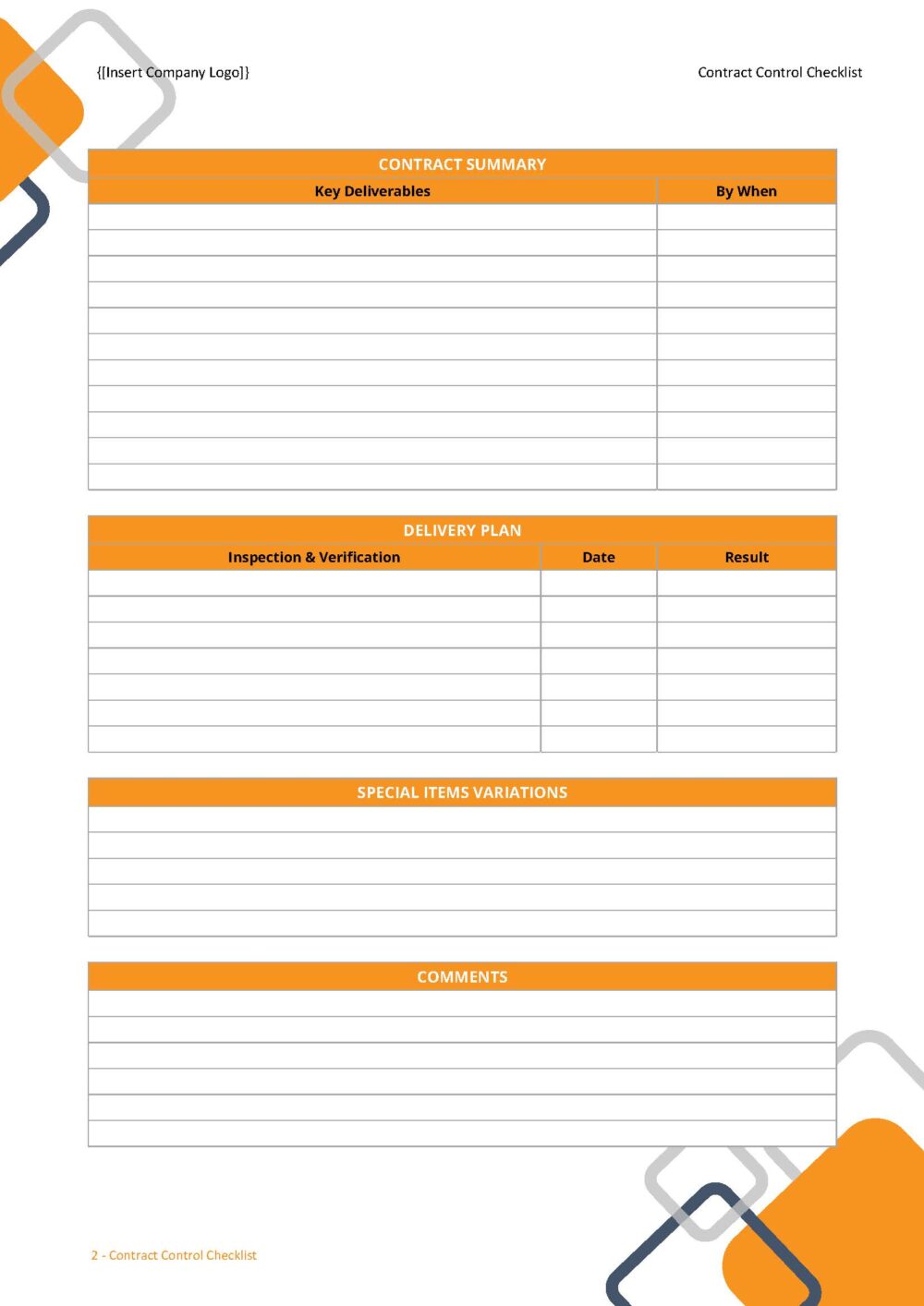 Form - Contract Control Checklist | IHSEQ